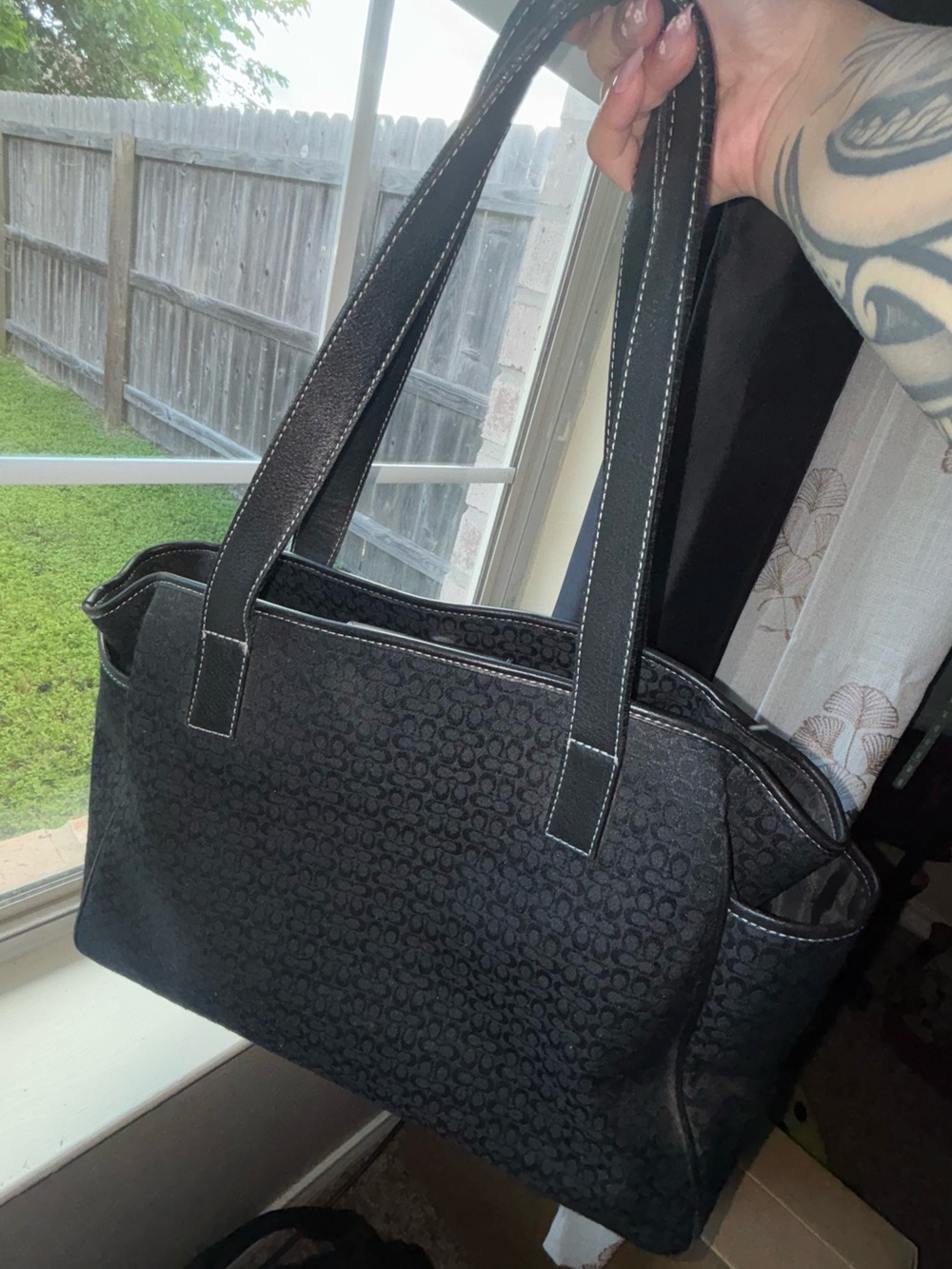 Coach Black Signature Jacquard Shoulder Tote